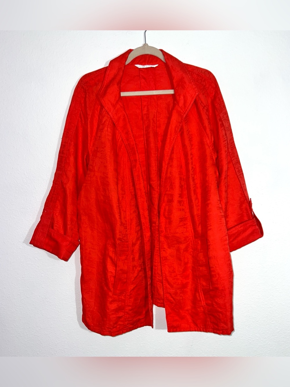 Peter Nygard Red Cotton Linen Blend Open Front Jacket Kimono Cardigan Large